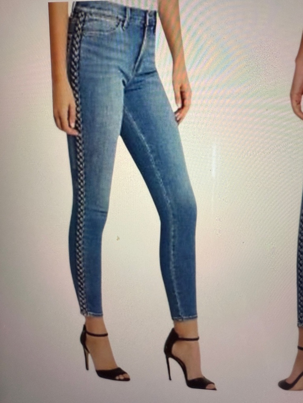 FRAME Denim Le High Skinny Braided Seam Jean Women’s Size 27 Sandbar Blue  Rope